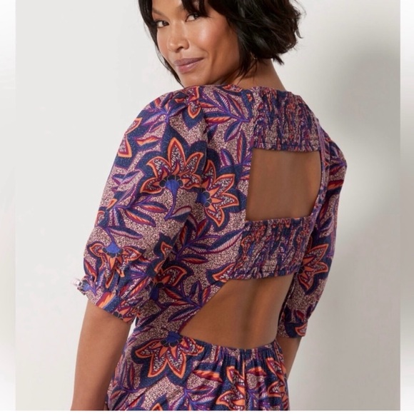 NWT Evereve Noelle Open Back Printed Midi Dress with Sleeves - Picture 5 of 5